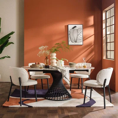 Barker and Stonehouse Mendal 120cm Ext Dining Table & x4 Elodie Chairs, Round, White Ceramic | Barker & Stonehouse