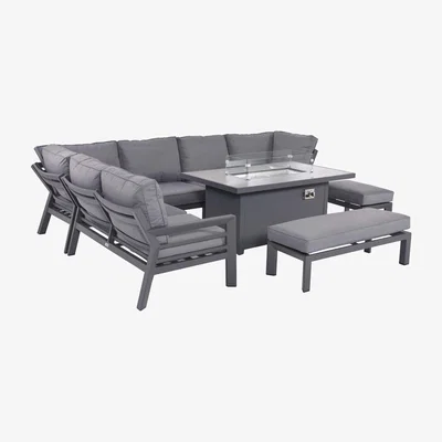 Barker and Stonehouse Soho Corner Dining Set with Fire Pit, Grey | Barker & Stonehouse