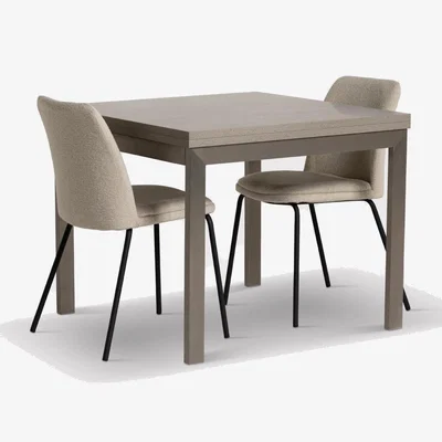 Barker and Stonehouse Halmstad Tbl 90-180cm Dining Set with 2 Aria Chair, Grey Concrete Effect | Barker & Stonehouse