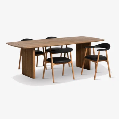 Barker and Stonehouse Pure Furniture Tofino Table 240cm Dining Set with 4 Lerman Chair, Brown Oak | Barker & Stonehouse