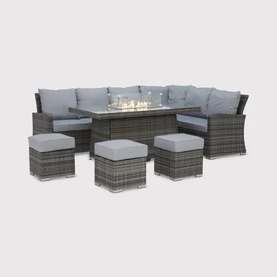 Barker and Stonehouse Cresswell Corner Dining Set With Fire Pit, Grey | Barker & Stonehouse