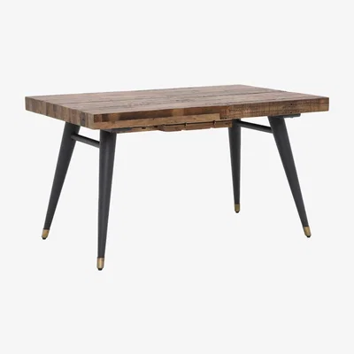 Barker and Stonehouse Modi Wooden Extending Dining Table - Reclaimed Wood - Dark Brown/Matt Black Legs - W140-180 x D90 x H77.5cm - Barker &amp; Stonehouse