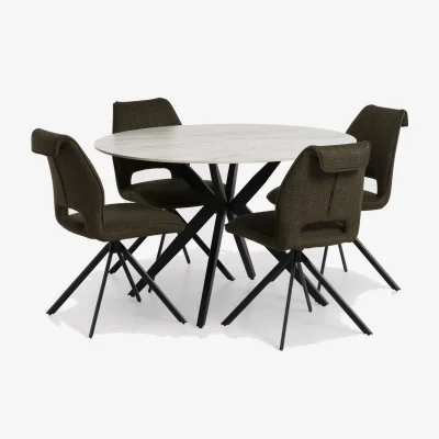 Barker and Stonehouse Morro Dining Table + 4 x Torrance Chair, Round, White Ceramic | Barker & Stonehouse
