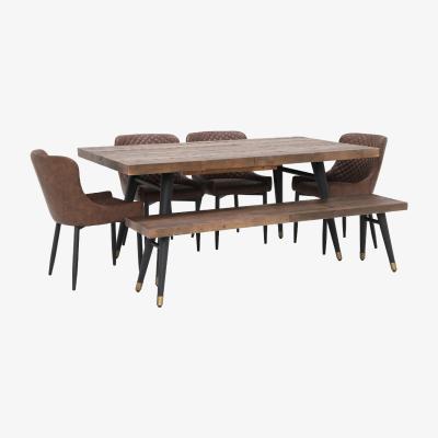 Barker and Stonehouse Modi Wooden Extending Dining Table, Dining Bench &amp; 4 x Brown Faux Leather Dining Chairs - Barker &amp; Stonehouse