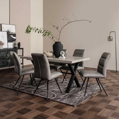 Barker and Stonehouse Kalmer Extended Dining Table+6 Pauli Chairs, Grey | Barker & Stonehouse