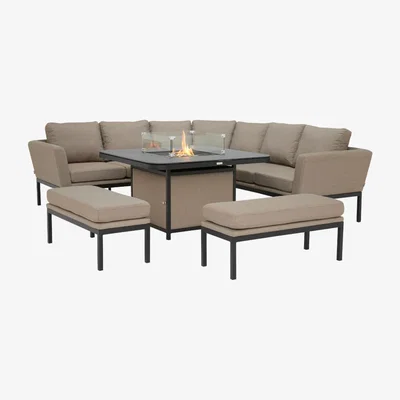 Barker and Stonehouse Portland Square Corner Dining Set with Fire Pit Table, Taupe | Barker & Stonehouse