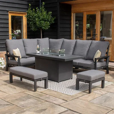 Cuckooland Maze Rattan Manhattan Reclining Corner Dining Set With Fire Pit Table