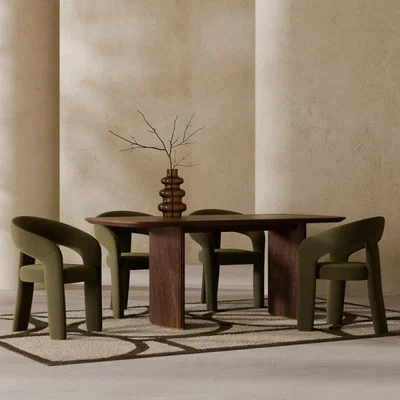 Cult Furniture £146 Off Caleb & Bellamy 4 Chairs Dining Set, Walnut & Olive Green Sustainable Velvet