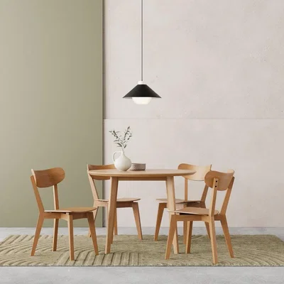 Cult Furniture Roxby 4 Chairs Round Table Dining Set, Oak
