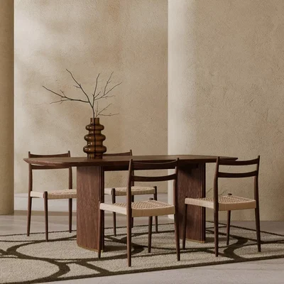Cult Furniture £96 Off Caleb 4 Chairs Dining Set, Natural Weave & Walnut