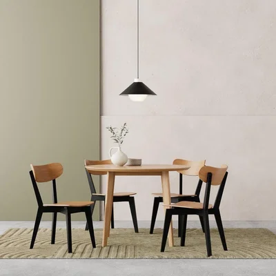 Cult Furniture £130 Off Roxby 4 Chairs Round Table Dining Set, Oak & Black