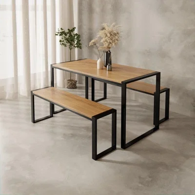 Cult Furniture Gastro 2 Bench Dining Set, Elm Wood & Black