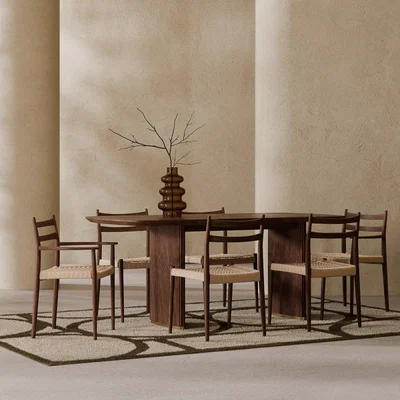 Cult Furniture £500 Off Caleb 6 Chairs Dining Set, Natural Weave & Walnut