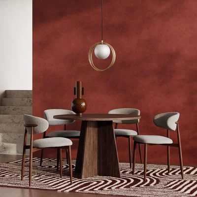 Cult Furniture Devan & Halston 4 Chair Dining Set, Walnut & Speckled Stone Sustainable Boucle