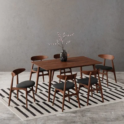Cult Furniture £400 Off Milton & Malmros 6 Chairs Dining Set, Walnut & Dark Grey