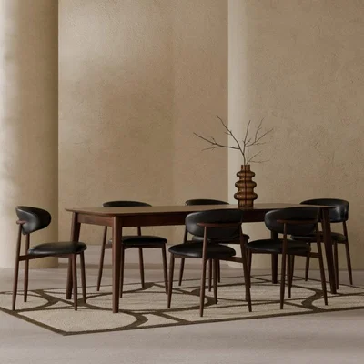 Cult Furniture Montreux & Halston 6 Chair Dining Set, Walnut & Vintage Black
