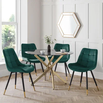 Dunelm Montero Round Glass Dining Set with 4 Hadid Chairs Green
