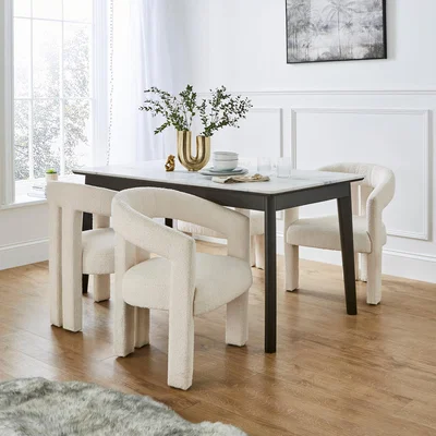 Dunelm Tervola Rectangular Dining Table with Lucilla Ivory Boucle Dining Chairs