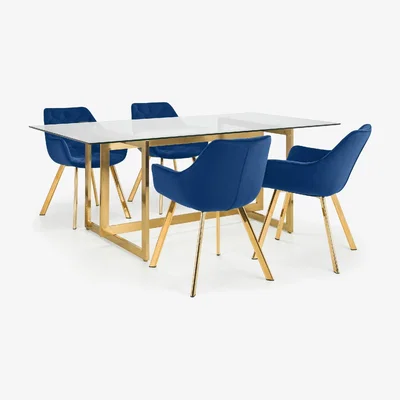 Dunelm Minori Rectangular Glass Set with 4 Lorenzo Chairs Blue