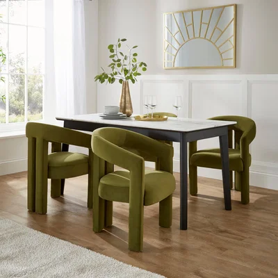 Dunelm Tervola Rectangular Dining Table with Lucilla Olive Velvet Dining Chairs