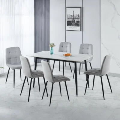 Dunelm Fenton 4 Seater Dining Table Set with 6 Grey Fabric Dining Chairs