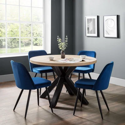 Dunelm Berwick Round Dining Table with 4 Burgess Chairs Blue