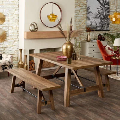 Dunelm Fulton Trestle Dining Table & Bench Set Fulton Pine