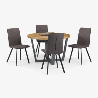 Dunelm Return - Brooklyn 4 Seater Round Dining Table with 4 Monroe Chairs, Solid Oak