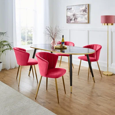 Dunelm Sylvia Oval Dining Table With 4 Kendall Magenta Velvet Chairs Black