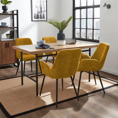 Dunelm Bryant Rectangular Dining Table with Axel Old Gold Boucle Dining Chairs