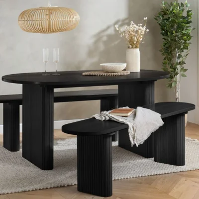 Dunelm Axel Fluted Oval Dining Table with 2 Benches