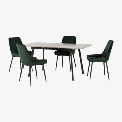 Dunelm Avery Concrete Effect Extendable Dining Table with 4 Green Dining Chairs Green