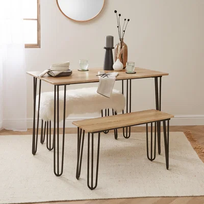 Dunelm Bella Hairpin Leg Dining Table Set Oak (Brown)