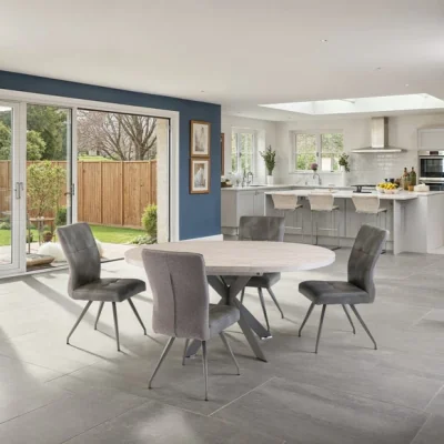Dunelm Rimini Round Extendable Dining Table with 4 Kabana Faux Leather Dining Chairs