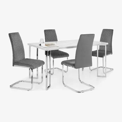 Dunelm Positno Set with 4 Calabria Chairs Grey