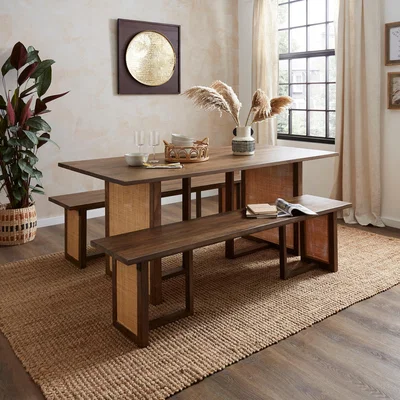 Dunelm Mila Rectangular Dining Table With 2 Mango Wood Benches Natural