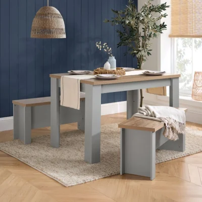 Dunelm Highgate Dining Table with 2 Benches, Oak Effect