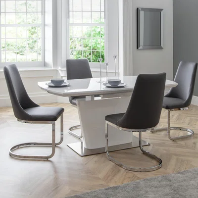 Dunelm Como High Gloss Extendable Dining Table with 4 Dining Chairs Grey