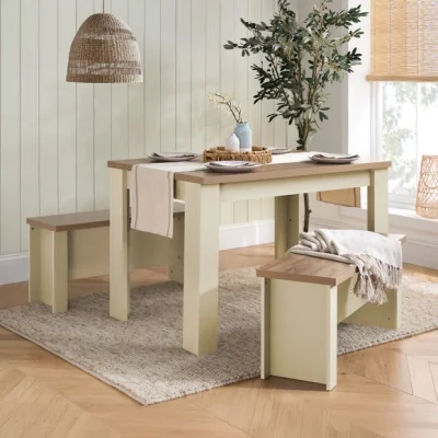 Dunelm Highgate Dining Table with 2 Benches, Oak Effect