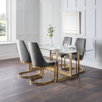 Dunelm Minori Rectangular Glass Set with 4 Vittoria Chairs Grey