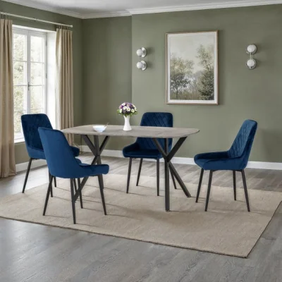 Dunelm Athens Concrete Grey Rectangle Dining Table with 4 Avery Dining Chairs