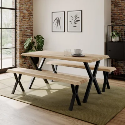 Dunelm Ezra II 4 Seater Dining Table and Bench Set