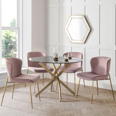 Dunelm Montero Round Glass Dining Set with 4 Harper Chairs Pink
