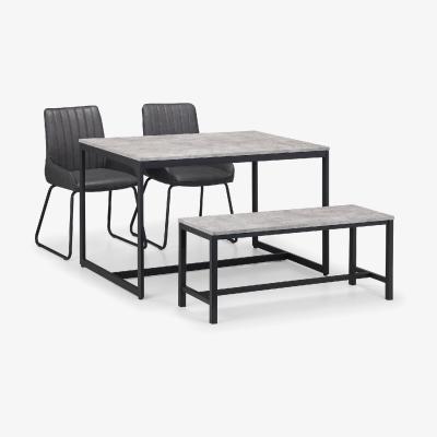 Dunelm Staten Rectangular Dining Table with 1 Bench and 2 Soho Chairs Grey