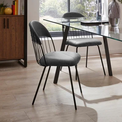 Dunelm Stannis Rectangular Dining Table With 4 Marcela Grey Faux Leather Chairs Grey