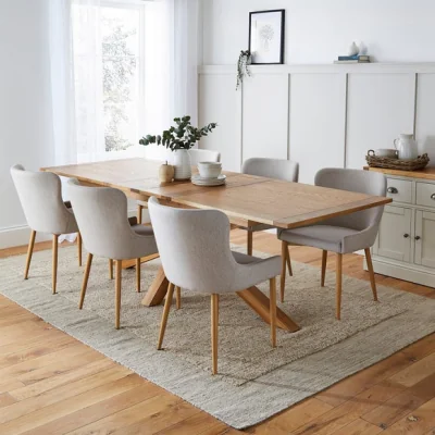 Dunelm Xavi 6-8 Seater Extending Dining Table with 6 Montreal Natural Dining Chairs