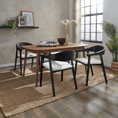 Dunelm Karla Rectangular Extendable Dining Table with Oskar Black Stained Ivory Boucle Dining Chairs