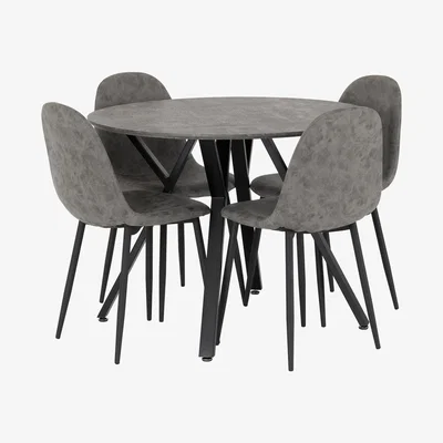 Dunelm Athens Round Concrete Effect Dining Set Grey