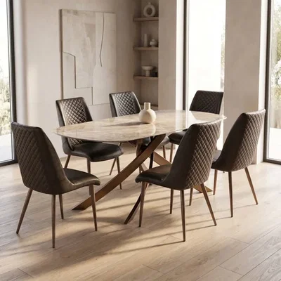 Dunelm Fendi 6 Seater Dining Table with 6 Amber Faux Leather Dining Chairs