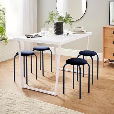 Dunelm Vixen Rectangular Dining Table with Verity Luxe Navy Velvet Stacking Stools
